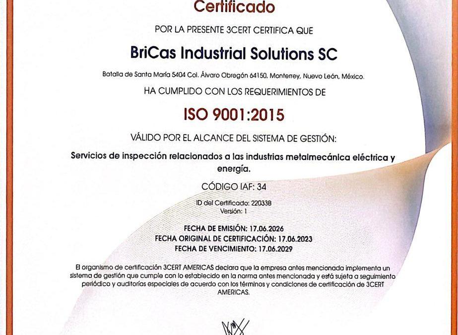 BriCas Successfully Renews ISO 9001:2015 Certification
